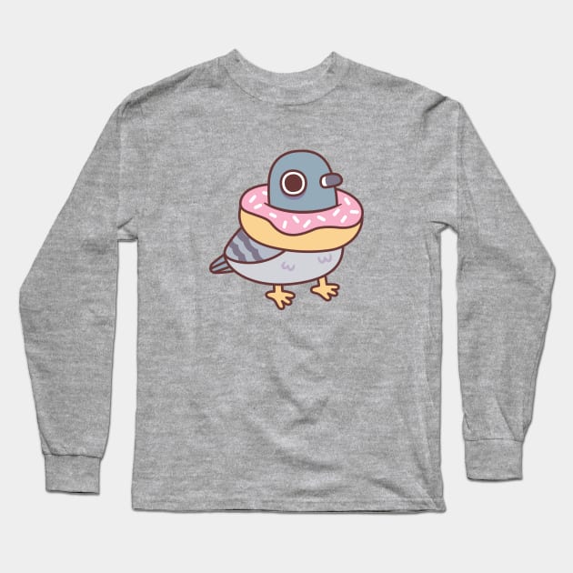 Cute Pigeon With Donut Necklace Funny Long Sleeve T-Shirt by rustydoodle